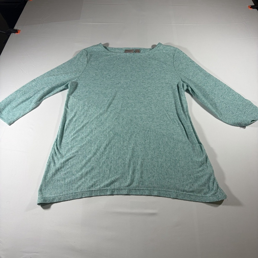 Chicos The Ultimate Tee 3/4 Sleeve Size 1 Aqua Marine Blue